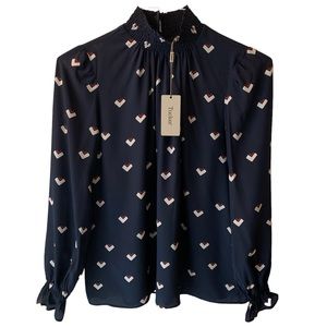 Tucker Stella Silk Top Navy Stitches in Crepe de Chine